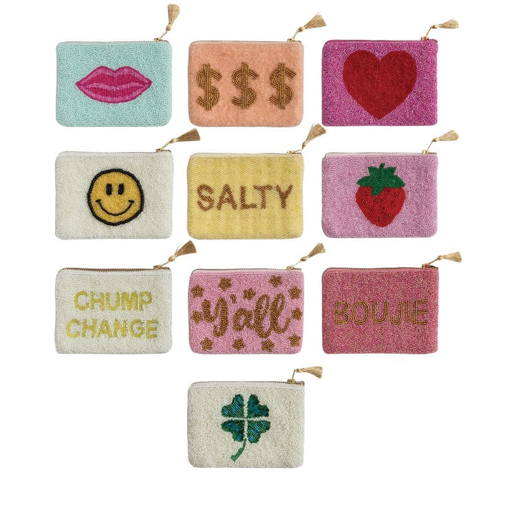 Beaded Cotton Zip Pouches