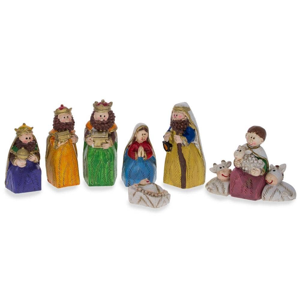Set of 9 Hand Painted Mini Nativity Scene Set Figurines