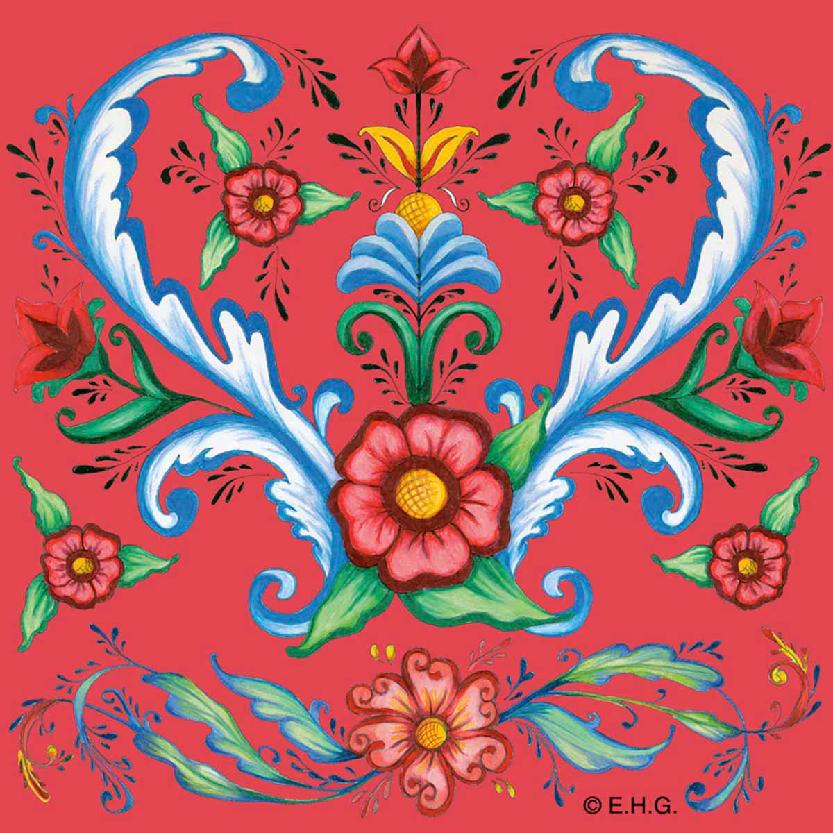 Tile Magnet Hearts & Rosemaling