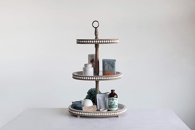 Decorative Wood 3-Tier Tray with Handle
