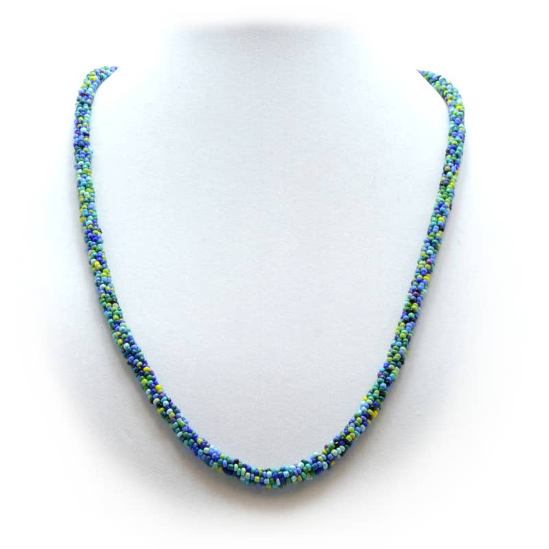 Hand Beaded Necklace - Blue-Green