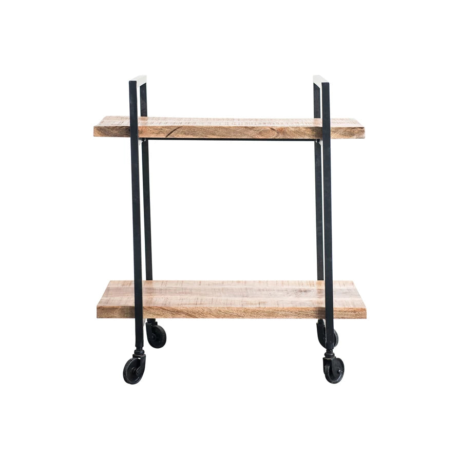 Metal and Wood 2-Tier Cart on Casters