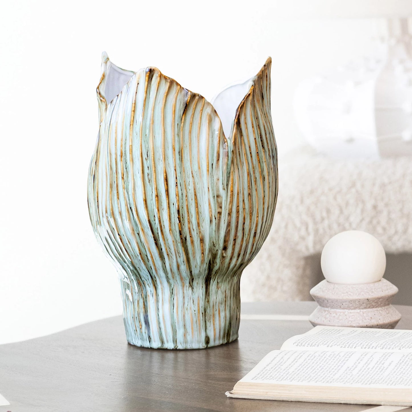 Stoneware Pleated Sculptural Vase