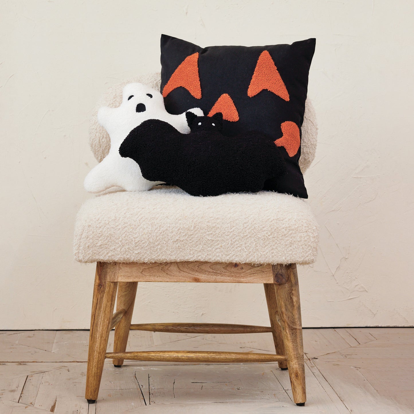 18" Square Cotton Pillow with Jack-O-Lantern Embroidery