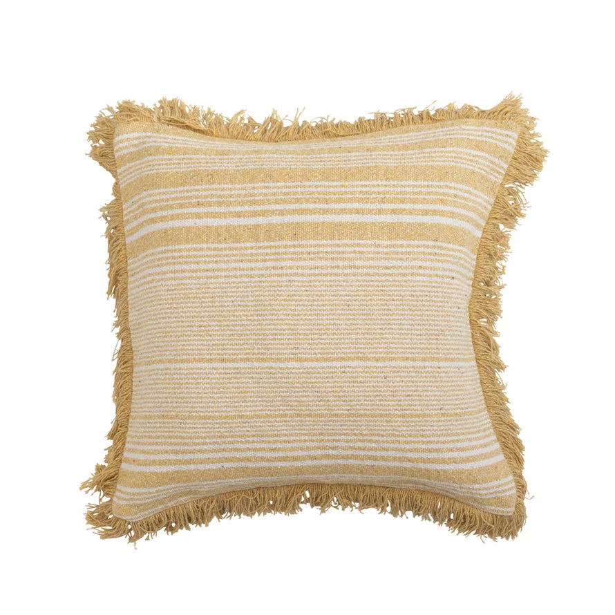 Woven Recycled Cotton Blend Pillow & Fringe