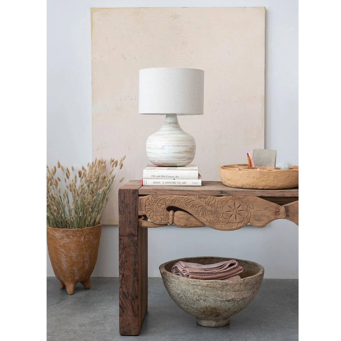 Bamboo Table Lamp w/ Linen Shade, Whitewashed
