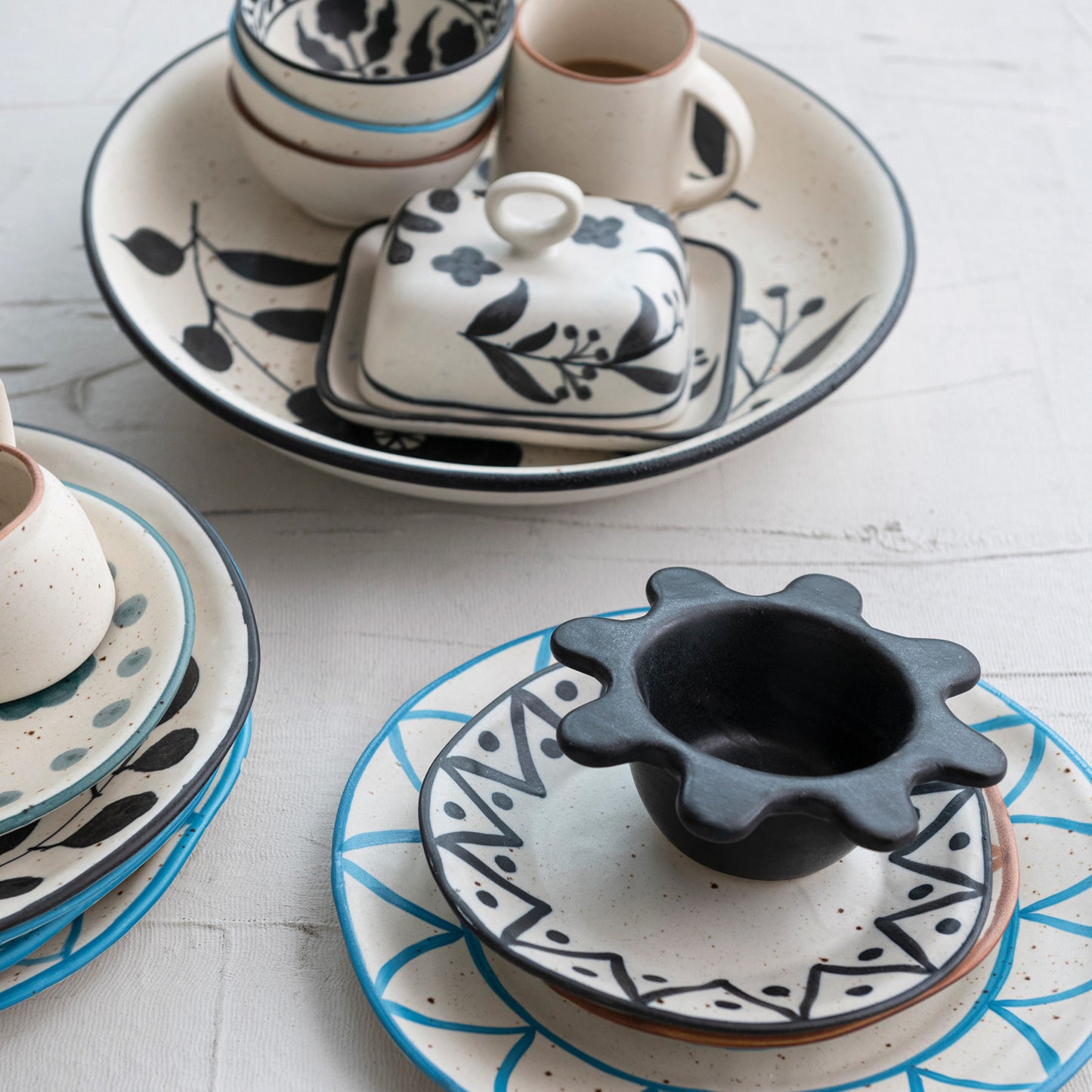 Hand-Painted Stoneware Butter Dish