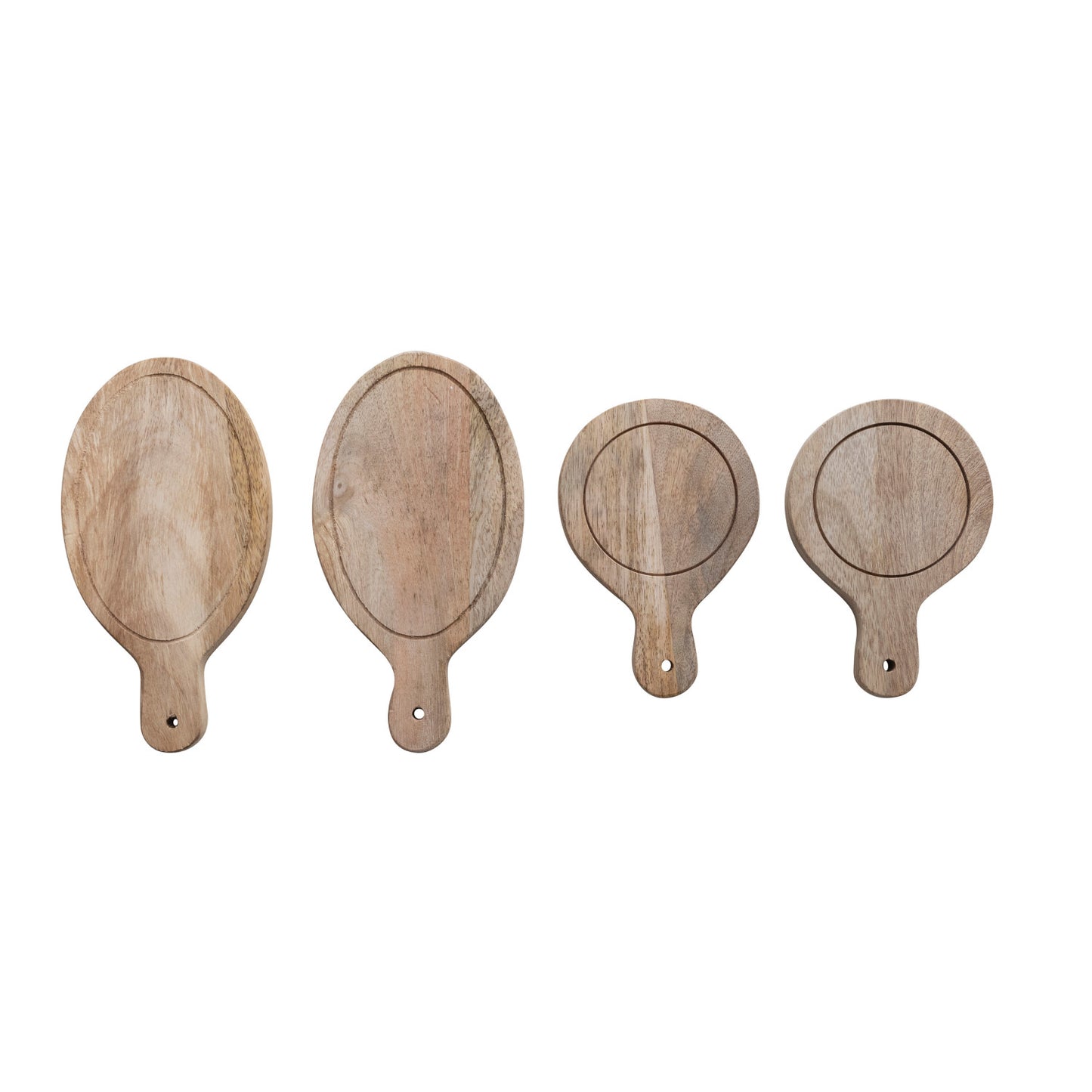 Mango Wood Serving Boards w/ Handles, Natural, 2 Styles, Set of 4