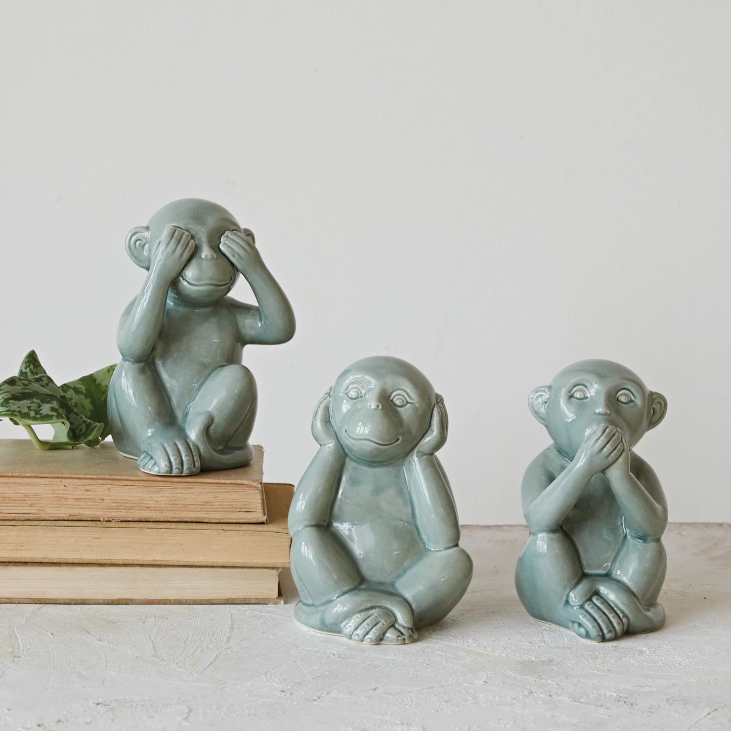 Set of Stoneware Hear/Speak/See No Evil Monkeys