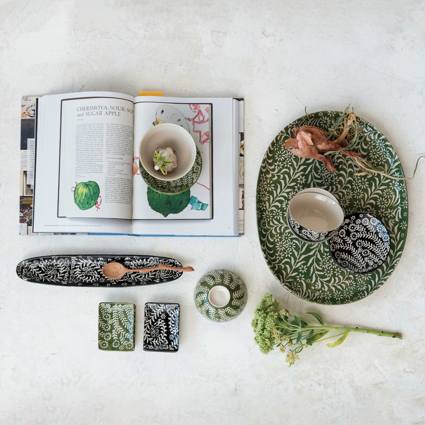 Stoneware Dish Relief Botanicals