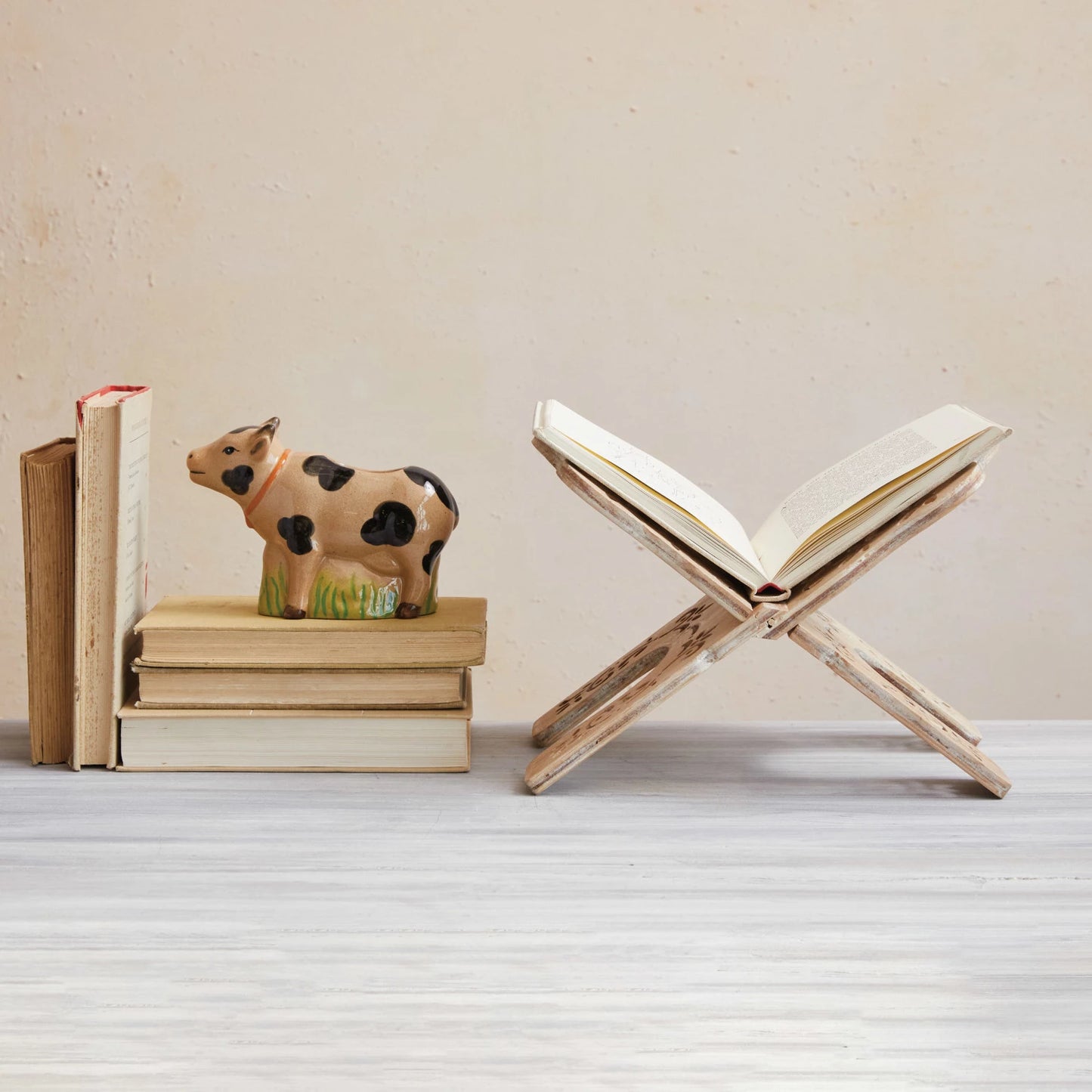 Hand-Painted Stoneware Cow Shaped Vase