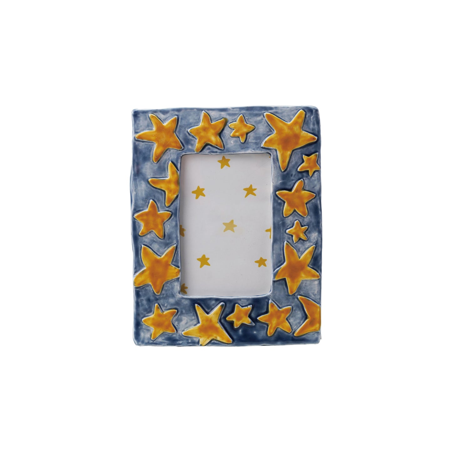 Handmade Stoneware Photo Frame with Stars (3-3/4" x 5-3/4" Photo) ©