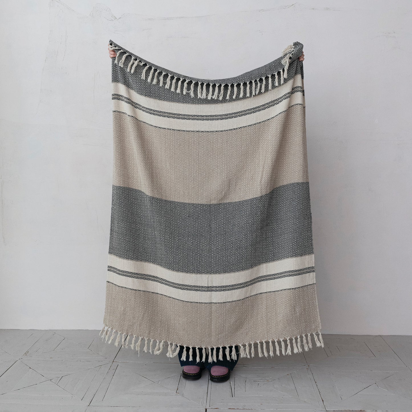 Woven Recycled Cotton Striped Throw