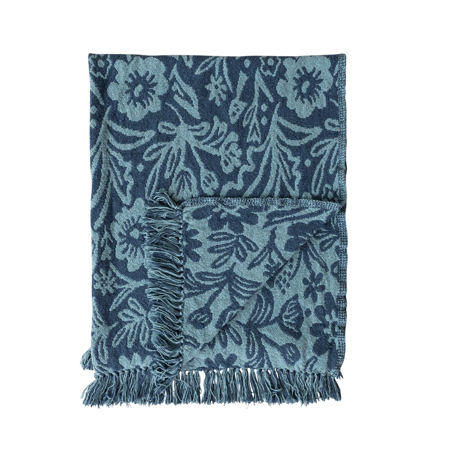 Woven Recycled Cotton Blend Jacquard Throw with Floral Pattern