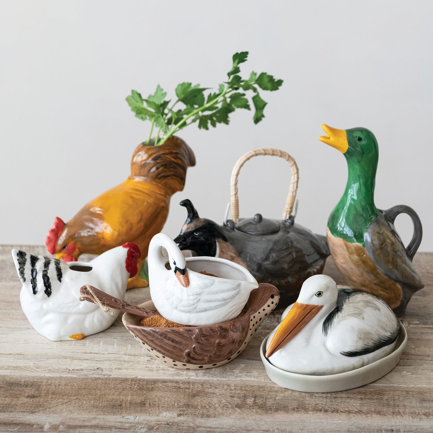 Hand-Painted Stoneware Hen Shaped Vase