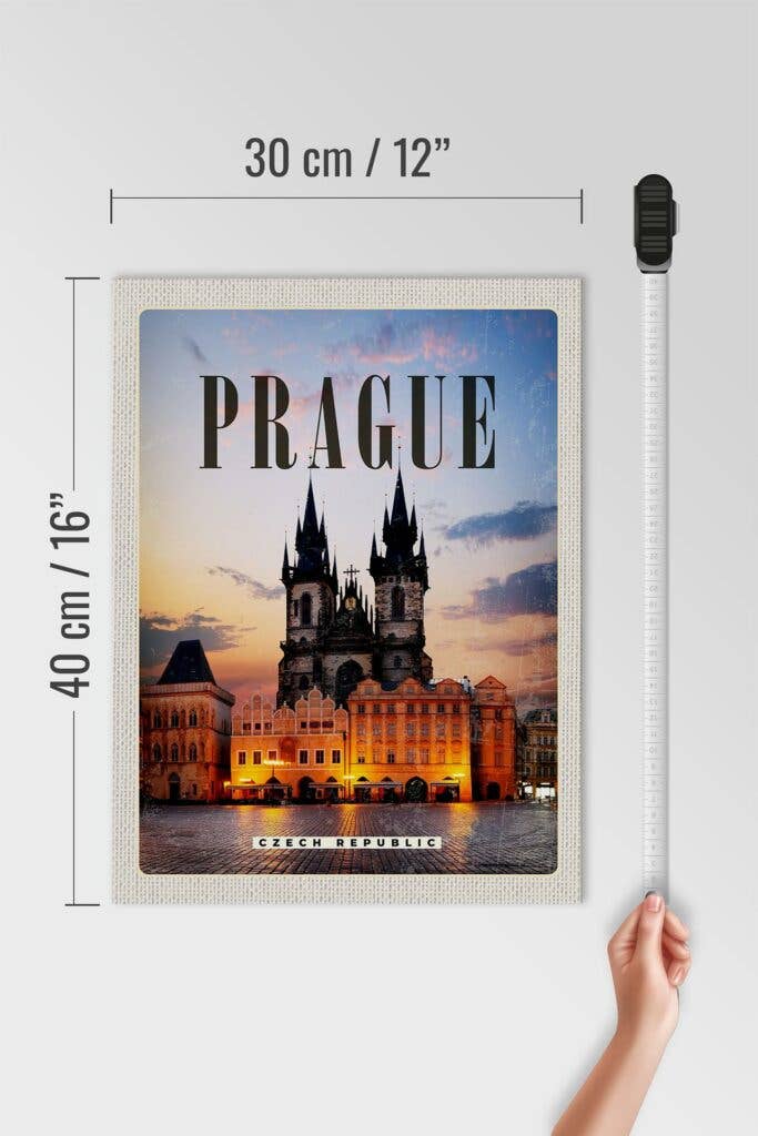 Retro Prague Czech Republic Wooden Sign