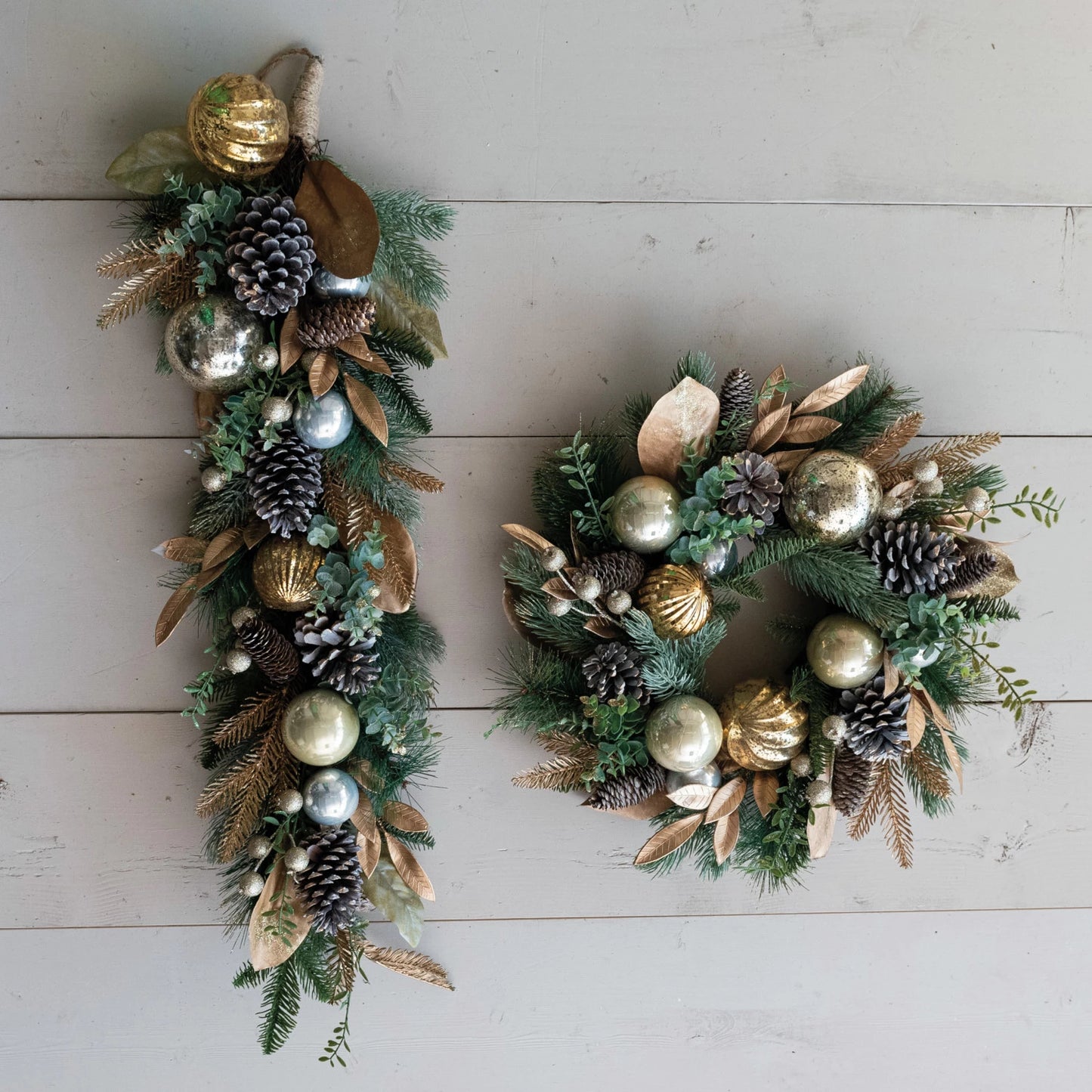 Faux Pine Swag w/ Ornaments, Pinecones & Glitter