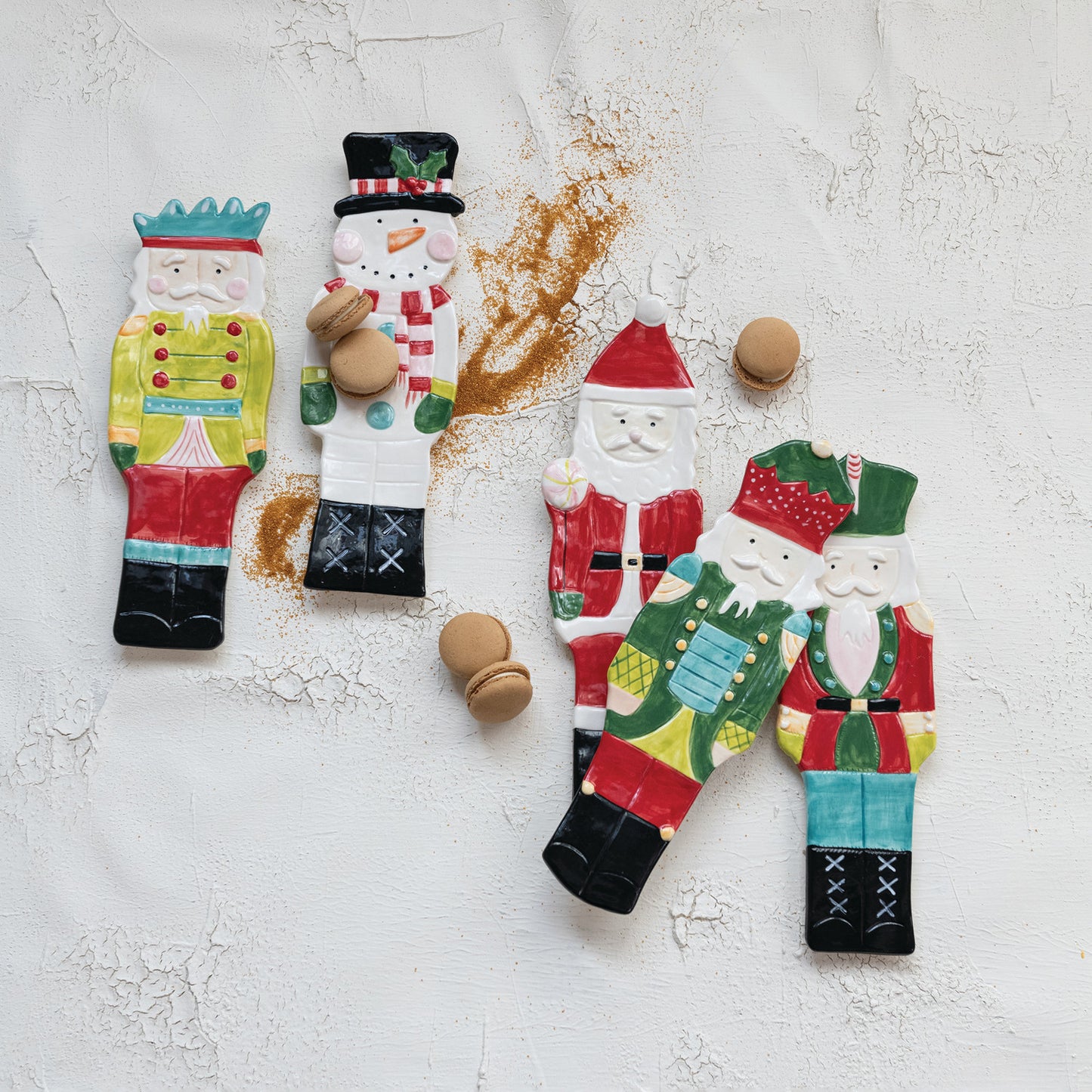 Hand-Painted Stoneware Santa/Snowman Shaped Dish