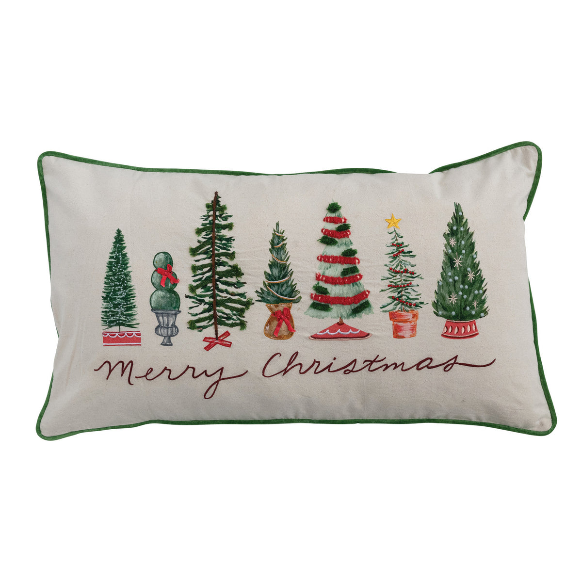 Lumbar Pillow with Piping, Embroidery & Trees
