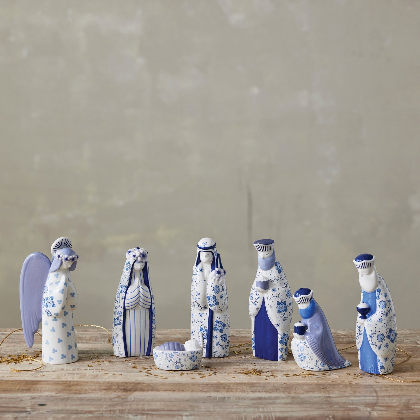 Ceramic Nativity with Floral Pattern