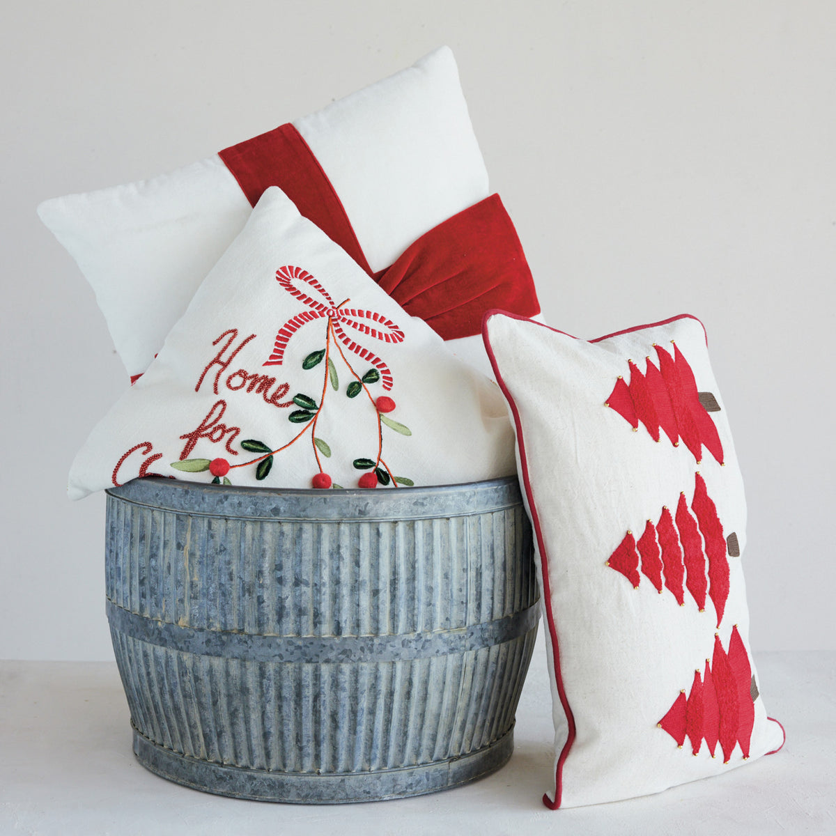 20" Square Cotton Velvet Pillow with Bow