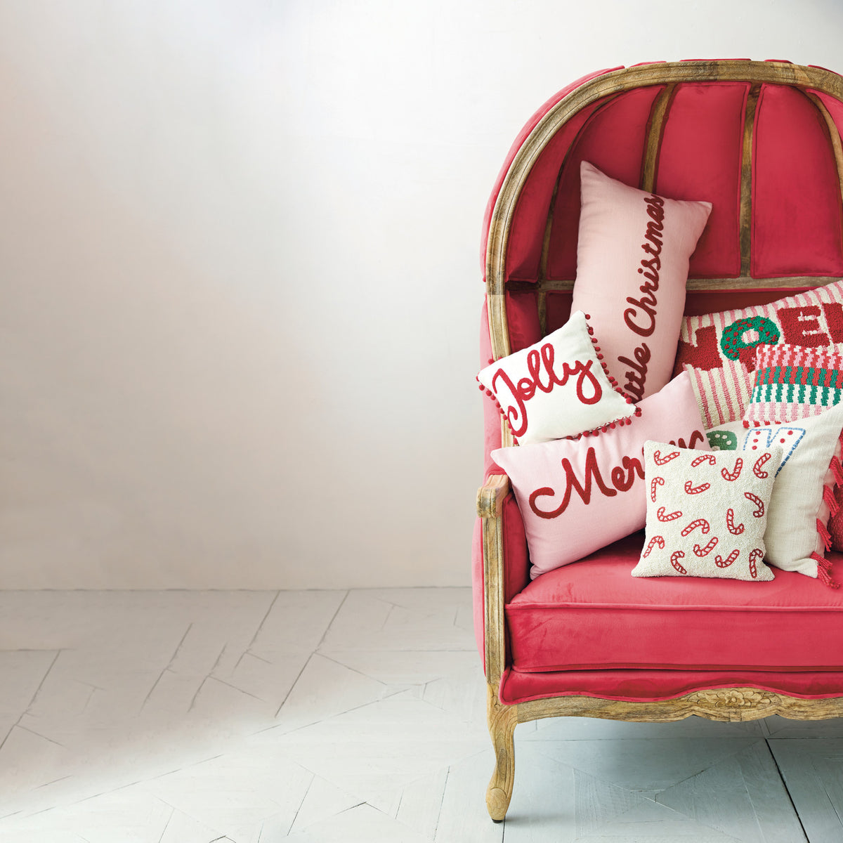 Square Cotton Slub Lumbar Pillow with Tufted "Merry"