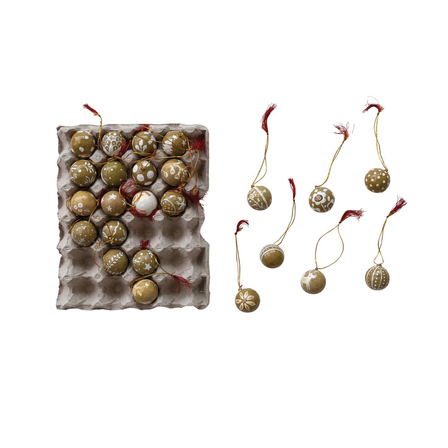 Hand-Painted Paper Mache Ball Ornaments, Set of 24