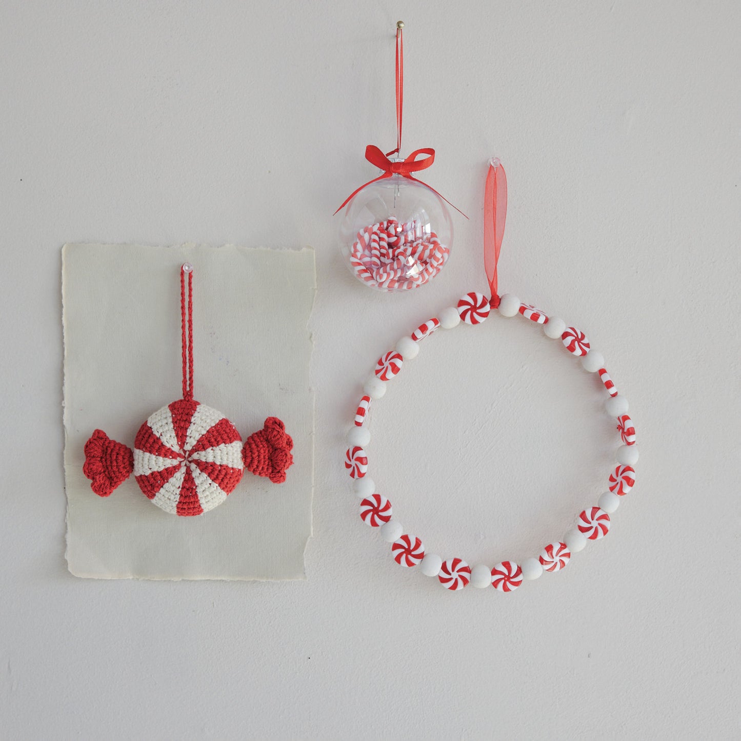 Glass Ball Ornament with Clay Candy Canes Inside