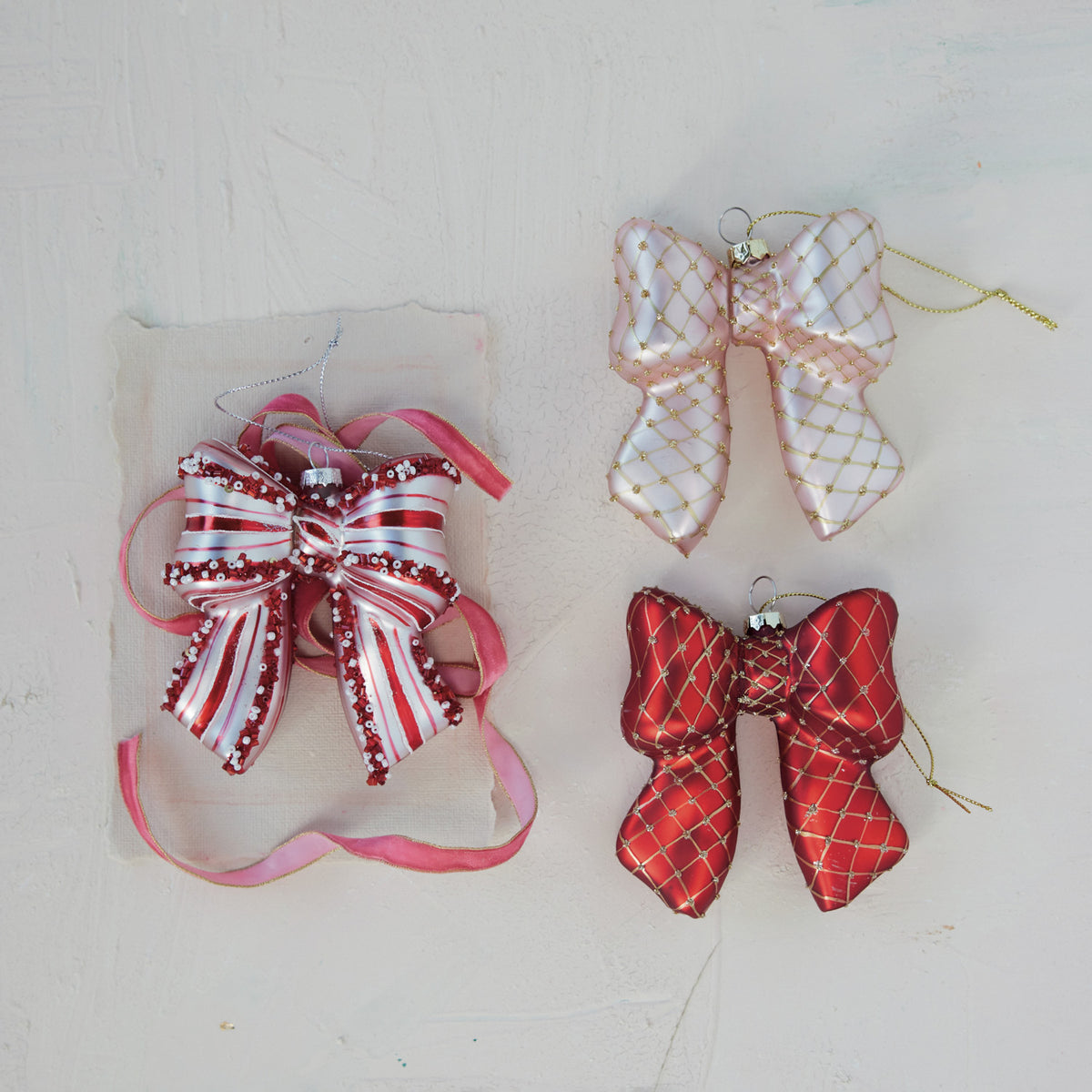 Hand-Painted Glass Candy Striped Bow Ornament