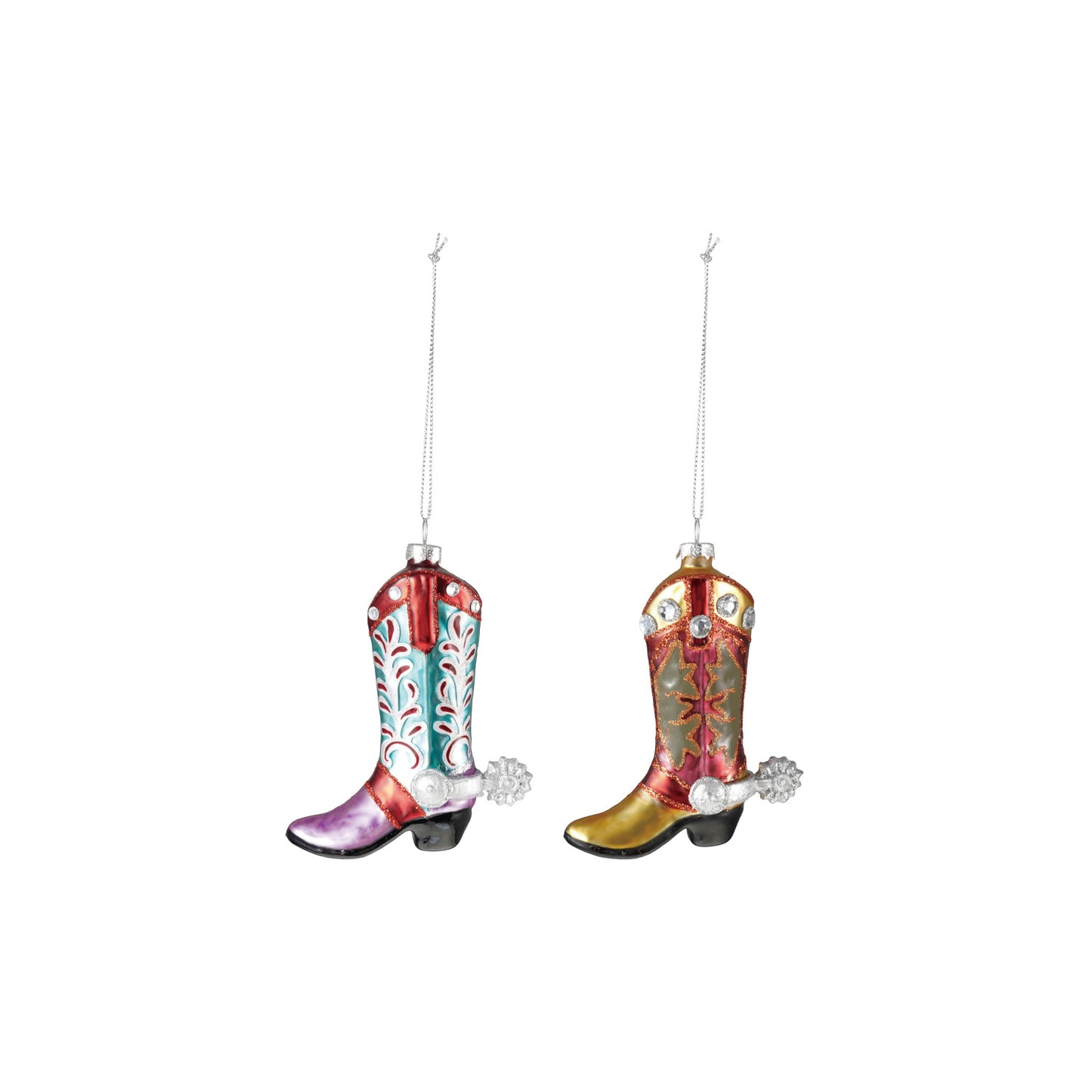 Hand-Painted Glass Cowboy Boot Ornament