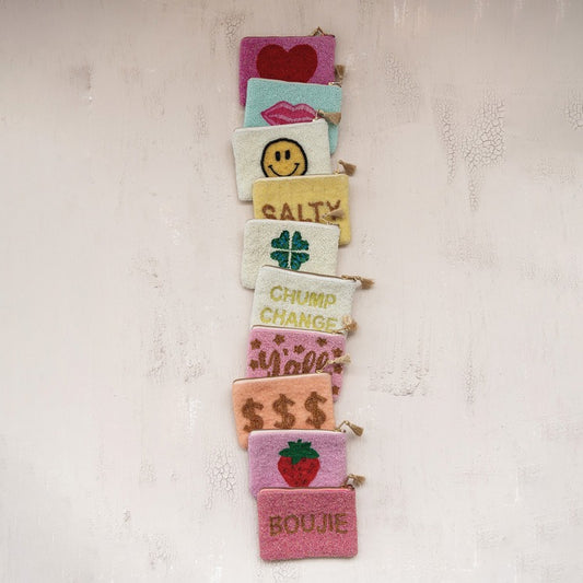 Beaded Cotton Zip Pouches