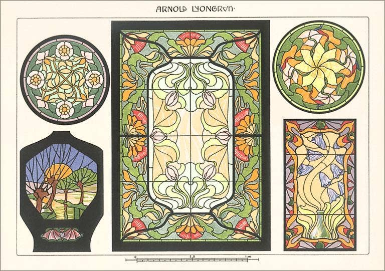 Greeting Card Art Nouveau Stained Glass
