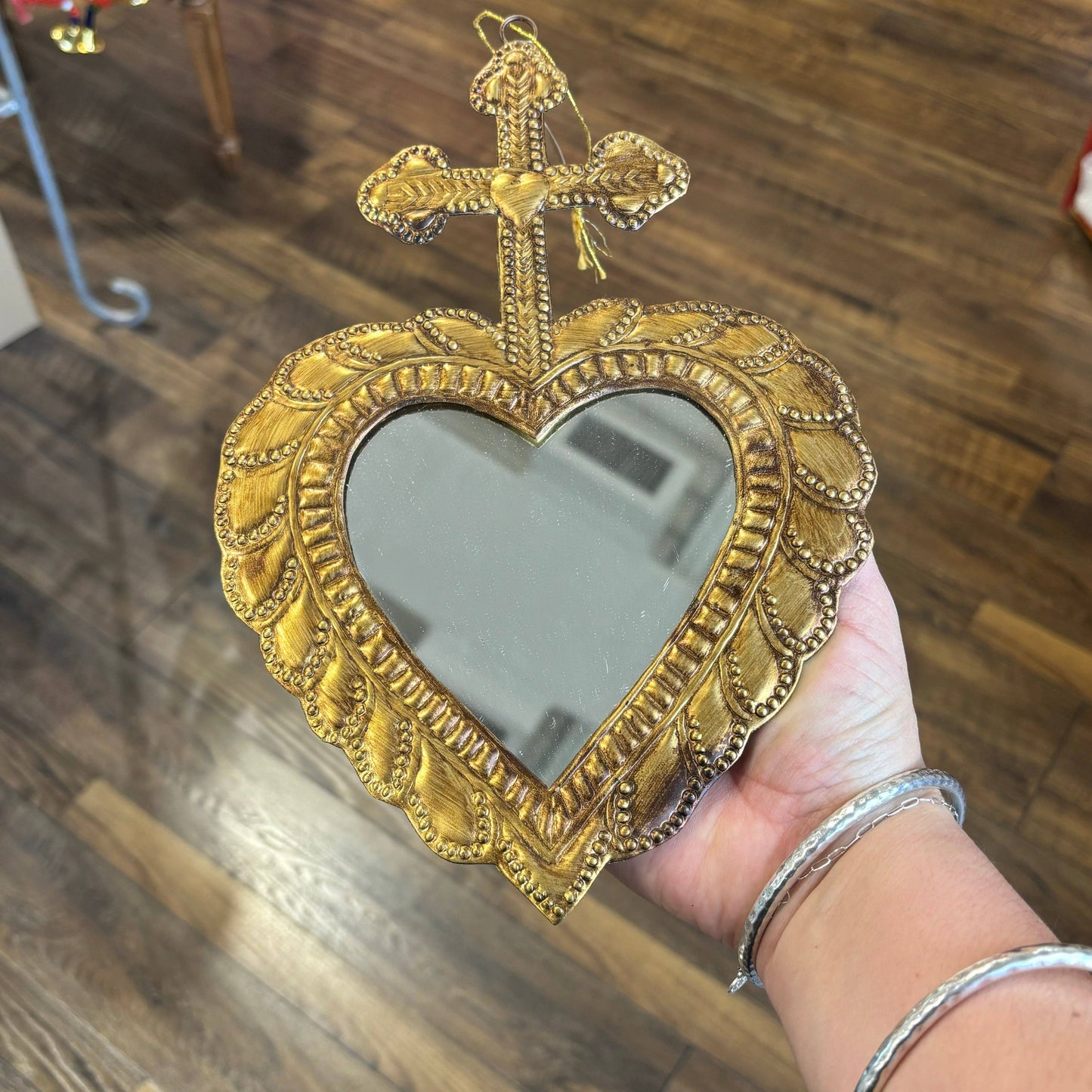 Cross on Heart Tin Mirror