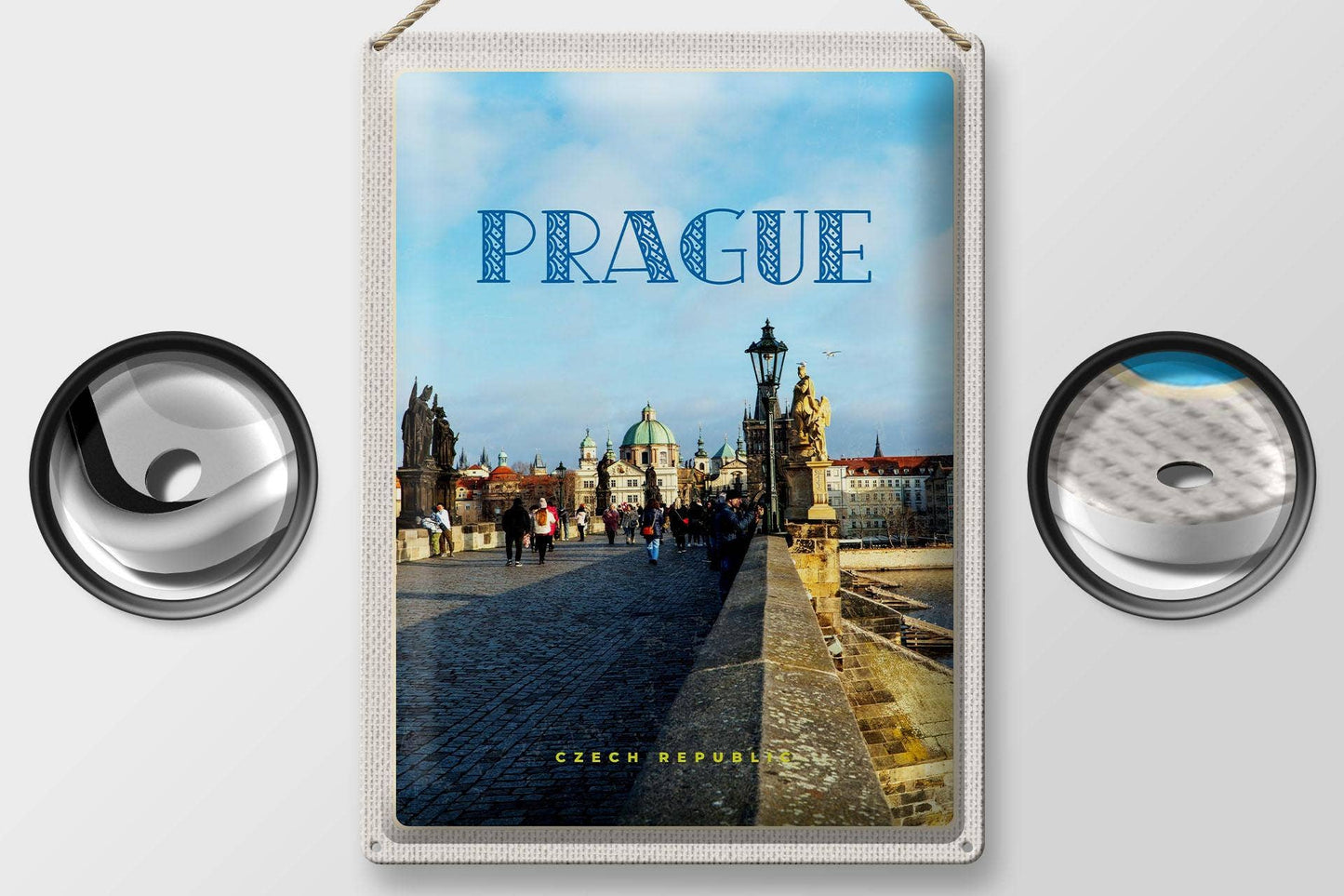 Old Town Prague Czech Republic Bridge Tin Sign