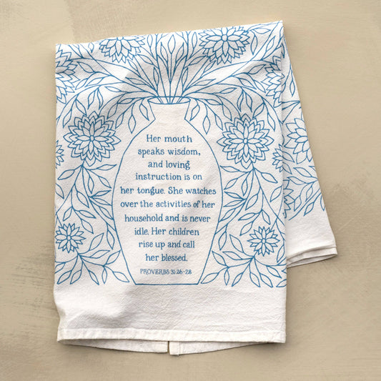 Call Her Blessed Scripture Tea Towel — Proverbs 31