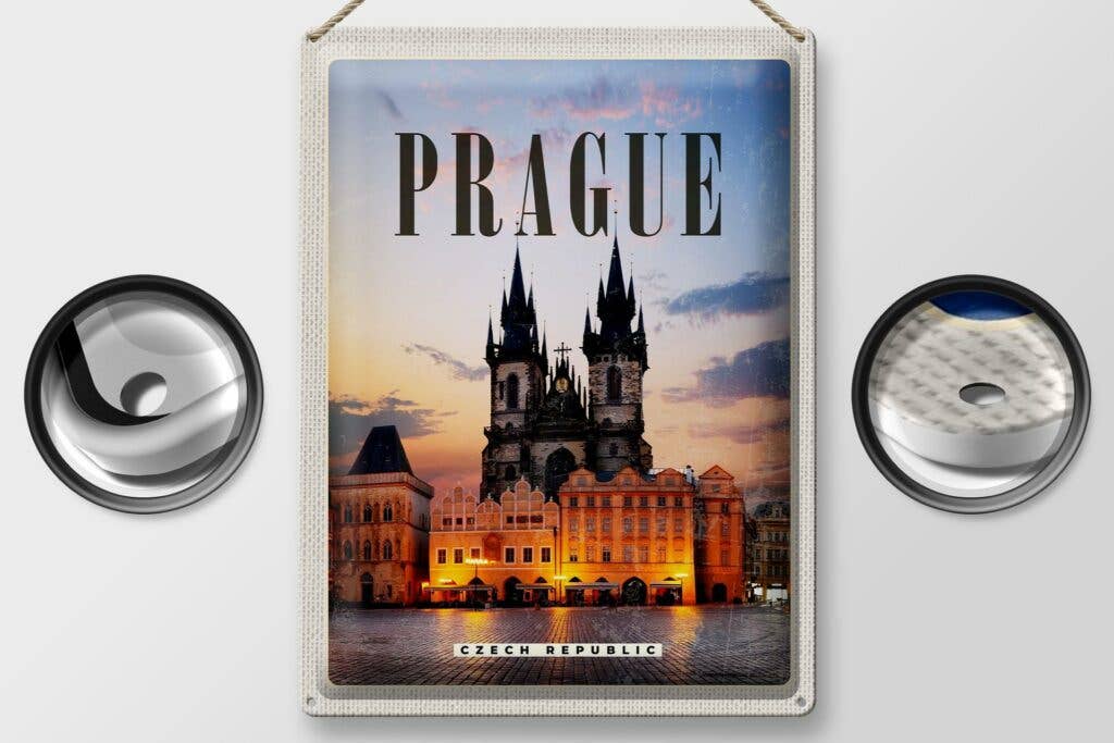 Retro Czech Republic Prague Deco Tin Sign