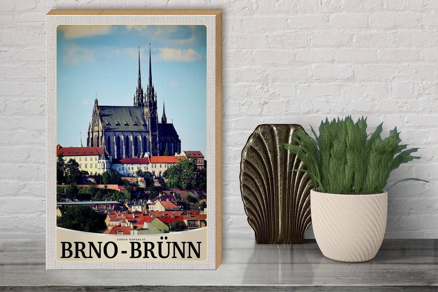 Brno City Church Czech Republic Wooden Sign