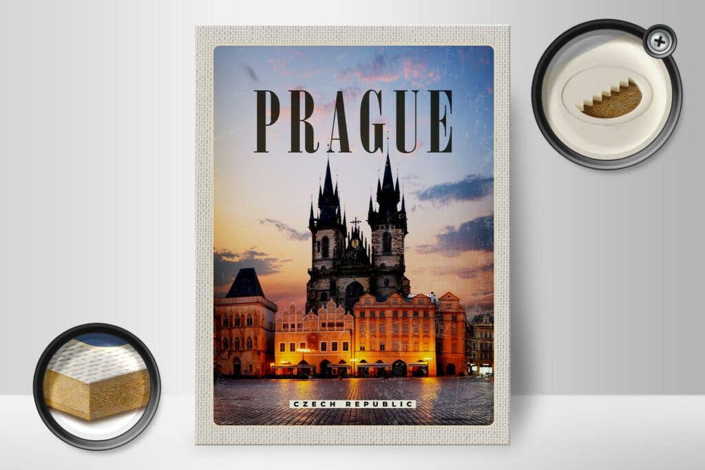 Retro Prague Czech Republic Wooden Sign