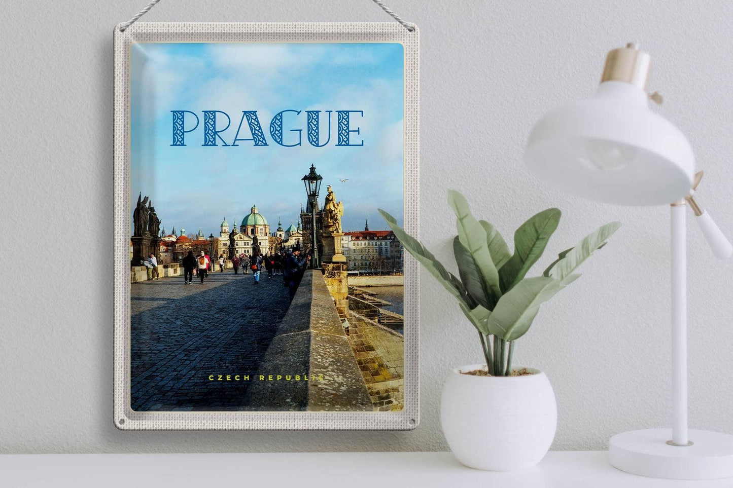 Old Town Prague Czech Republic Bridge Tin Sign