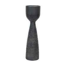 Hand-Carved Mango Wood Ribbed Candle Holder