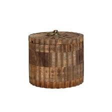 Carved Mango Wood Pleated Box w/ Lid
