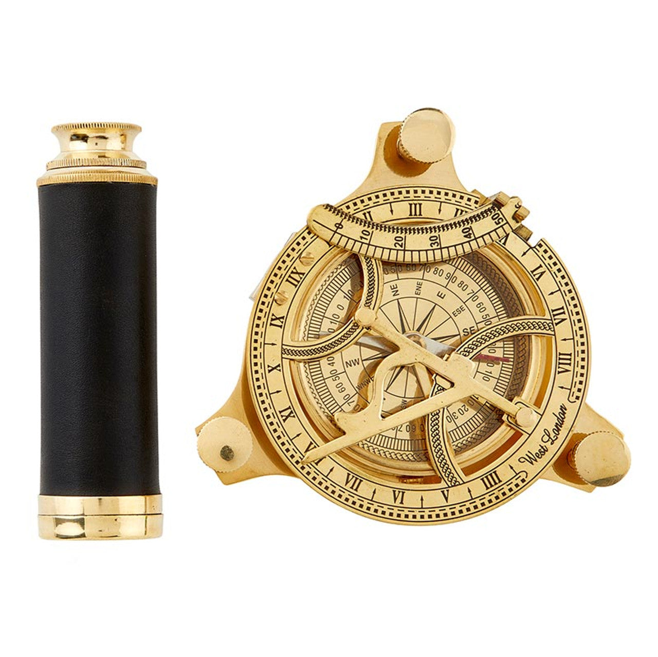 Explorer's Legacy: Vintage Brass Compass & Telescope Set