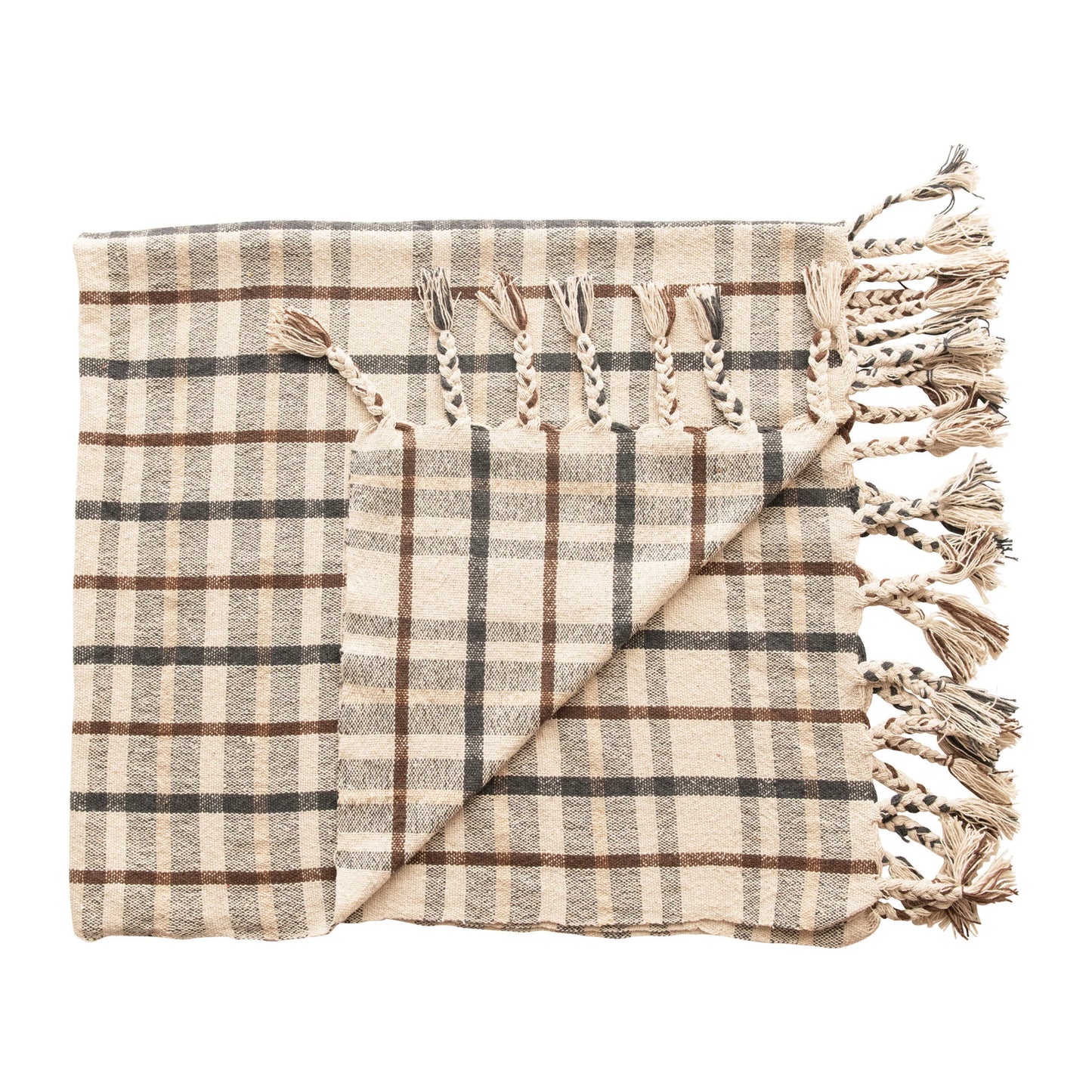 Plaid Throw with Tassels