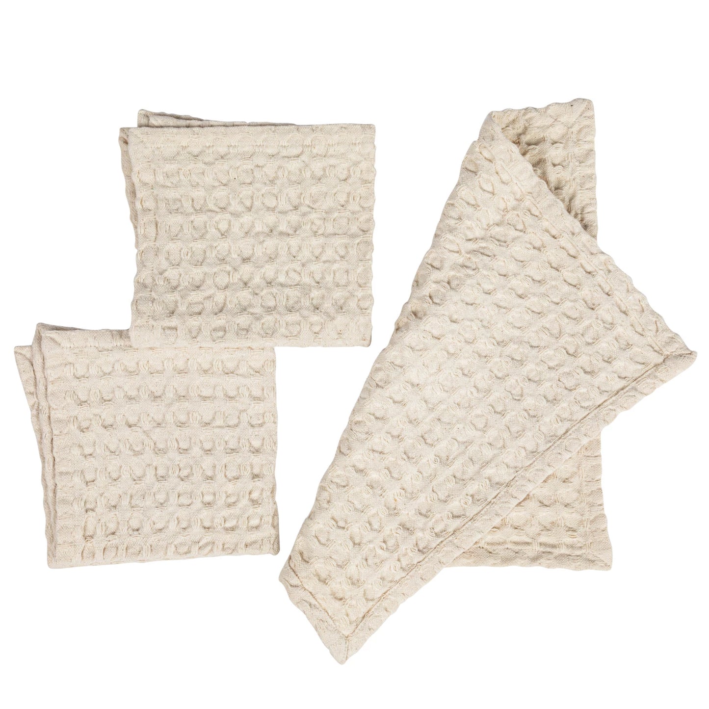 Set of 3 Stonewashed Cotton Waffle Weave Dish Cloths