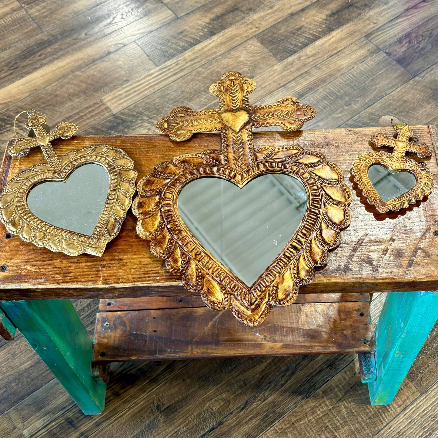 Cross on Heart Tin Mirror