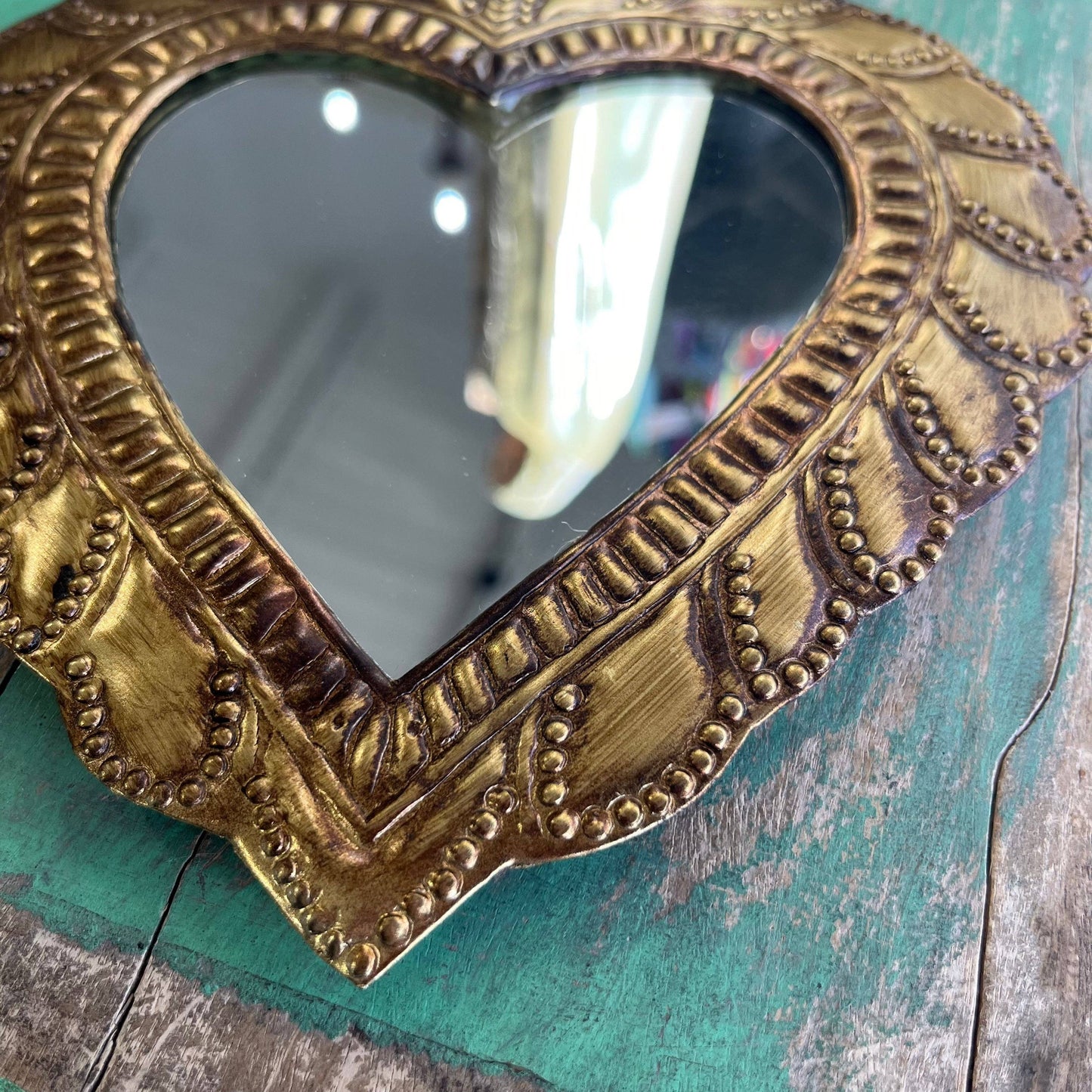 Cross on Heart Tin Mirror