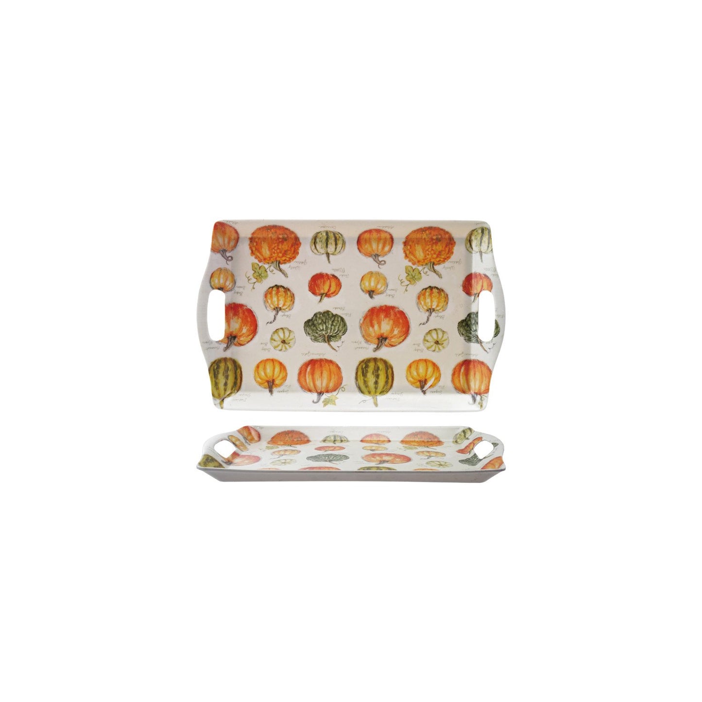 17-1/2"L x 10-3/4"W Bamboo Fiber Tray with Pumpkins & Handles ©