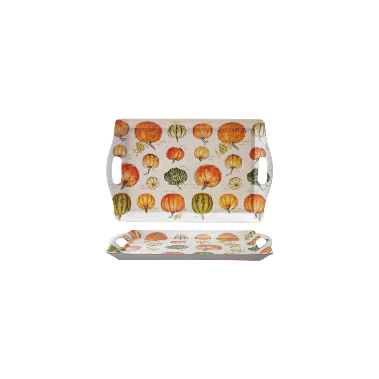 17-1/2"L x 10-3/4"W Bamboo Fiber Tray with Pumpkins & Handles ©
