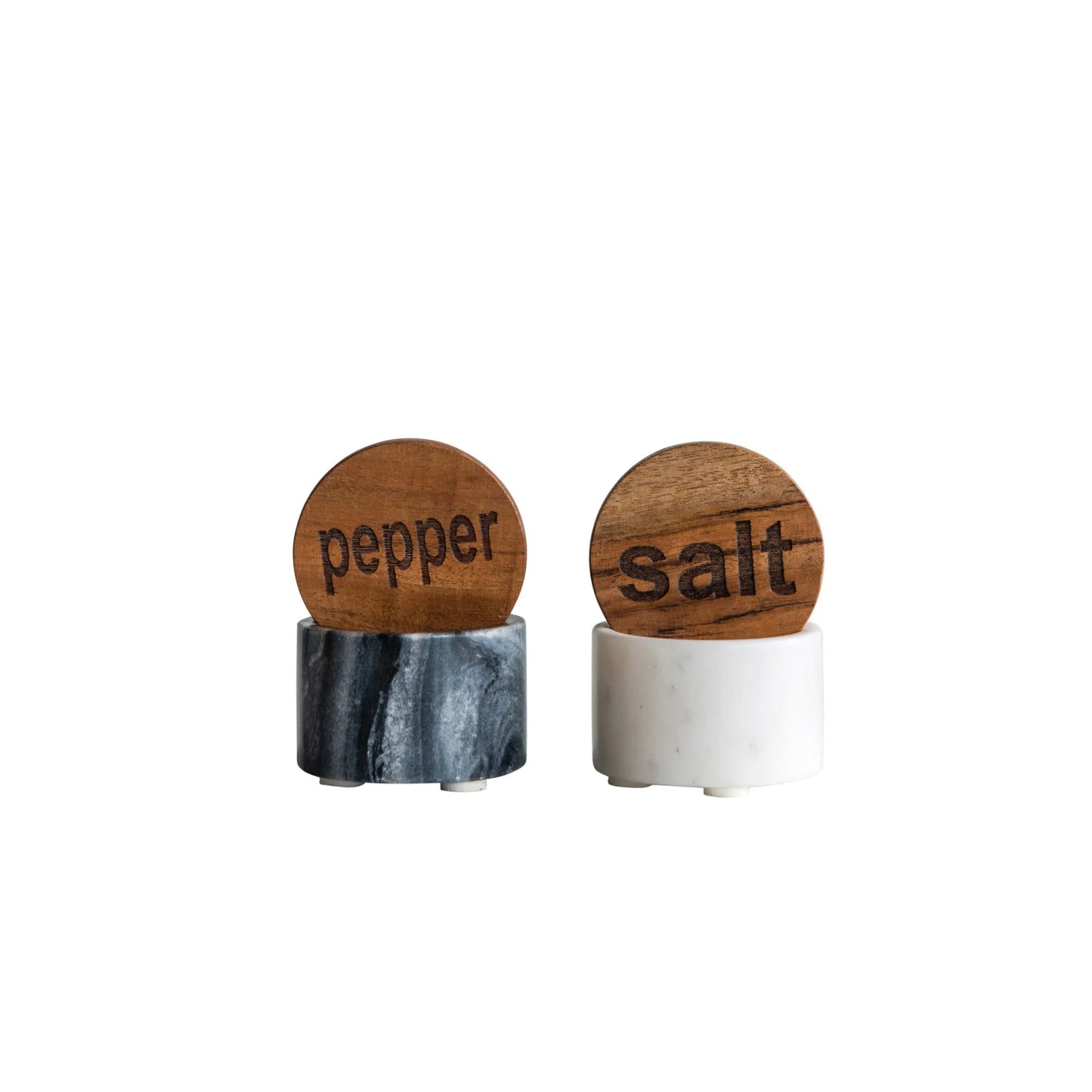 Set of Salt and Pepper Containers with Wood Lids