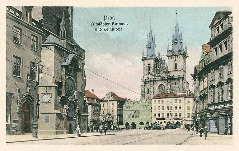 Greeting Card Teinkirche and City Hall, Prague, Czech